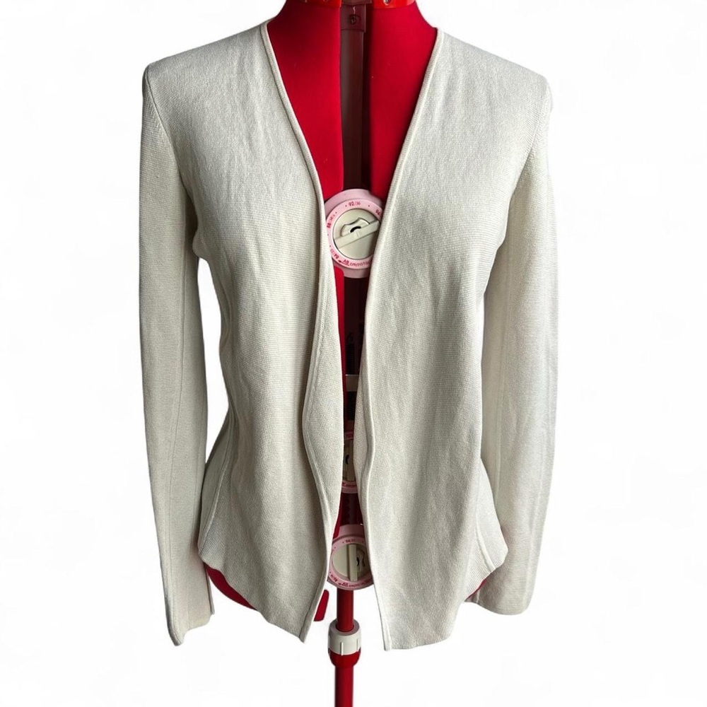 Eileen Fisher Cream Silk Cotton Blend Open Front Cardigan